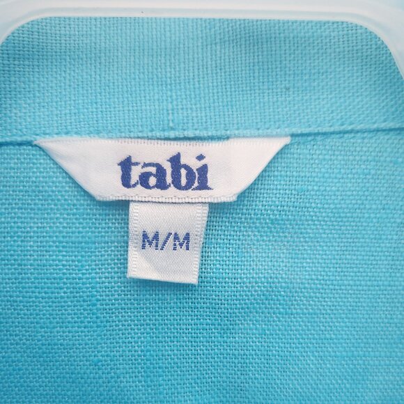 Vintage Tabi Embroidered & Beaded Turquoise - 100 Heavy linen - 28 x 22 w - Picture 4 of 5